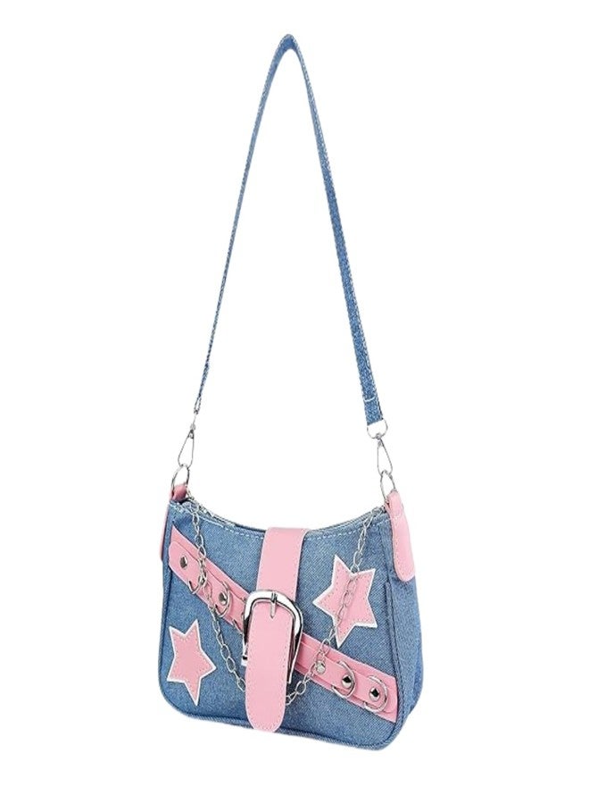 TecoKart حقائب يد أنيقة من TecoKart® للنساء | حقيبة جمالية مزينة بتطريز النجوم، حقائب جينز عصرية للنساء | حقيبة كتف صغيرة بتصميم Y2K - Image 1